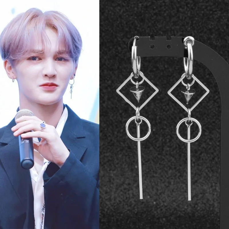 1 PC Stainless Steel Drop Earrings for Men/Women Star Moon Pendant Long Tassel Unisex Hoop Earrings Kpop Suga JIMIN Jewelry
