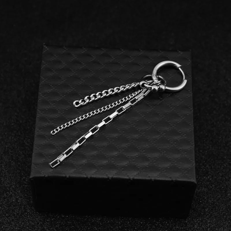 1 PC Stainless Steel Drop Earrings for Men/Women Star Moon Pendant Long Tassel Unisex Hoop Earrings Kpop Suga JIMIN Jewelry