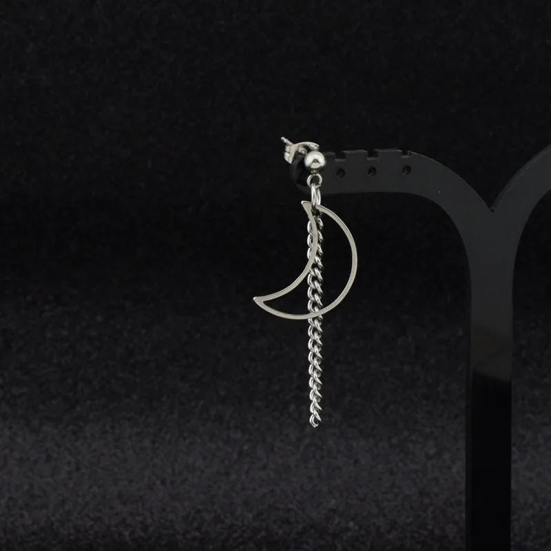 1 PC Stainless Steel Drop Earrings for Men/Women Star Moon Pendant Long Tassel Unisex Hoop Earrings Kpop Suga JIMIN Jewelry