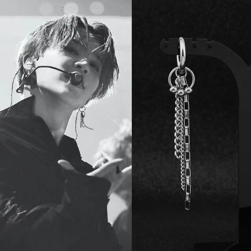 1 PC Stainless Steel Drop Earrings for Men/Women Star Moon Pendant Long Tassel Unisex Hoop Earrings Kpop Suga JIMIN Jewelry