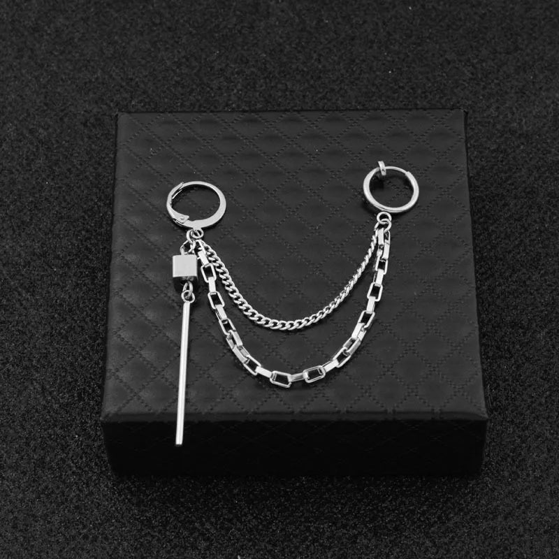 1 PC Stainless Steel Drop Earrings for Men/Women Star Moon Pendant Long Tassel Unisex Hoop Earrings Kpop Suga JIMIN Jewelry