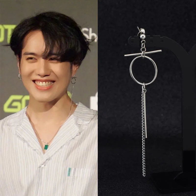 1 PC Stainless Steel Drop Earrings for Men/Women Star Moon Pendant Long Tassel Unisex Hoop Earrings Kpop Suga JIMIN Jewelry