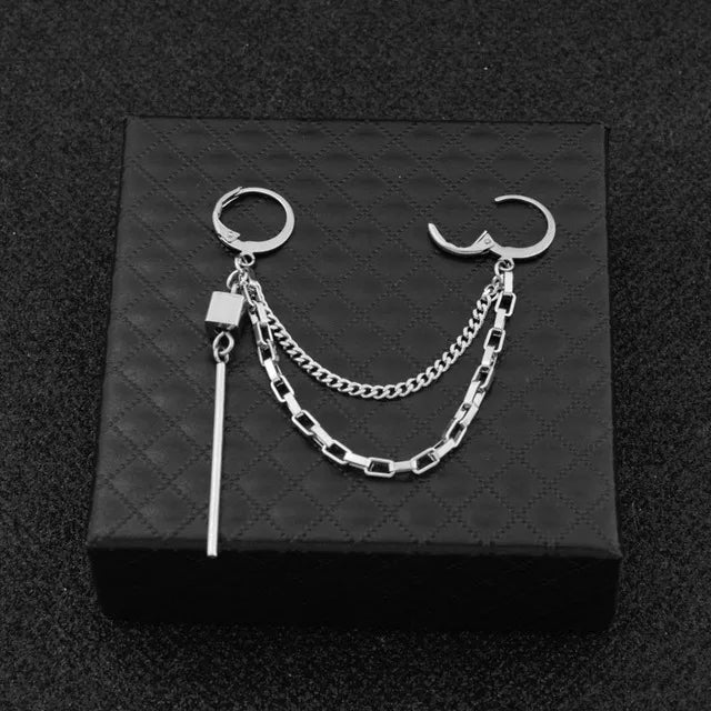 1 PC Stainless Steel Drop Earrings for Men/Women Star Moon Pendant Long Tassel Unisex Hoop Earrings Kpop Suga JIMIN Jewelry
