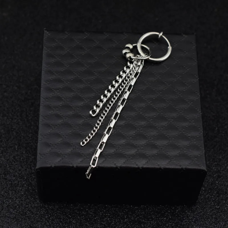 1 PC Stainless Steel Drop Earrings for Men/Women Star Moon Pendant Long Tassel Unisex Hoop Earrings Kpop Suga JIMIN Jewelry