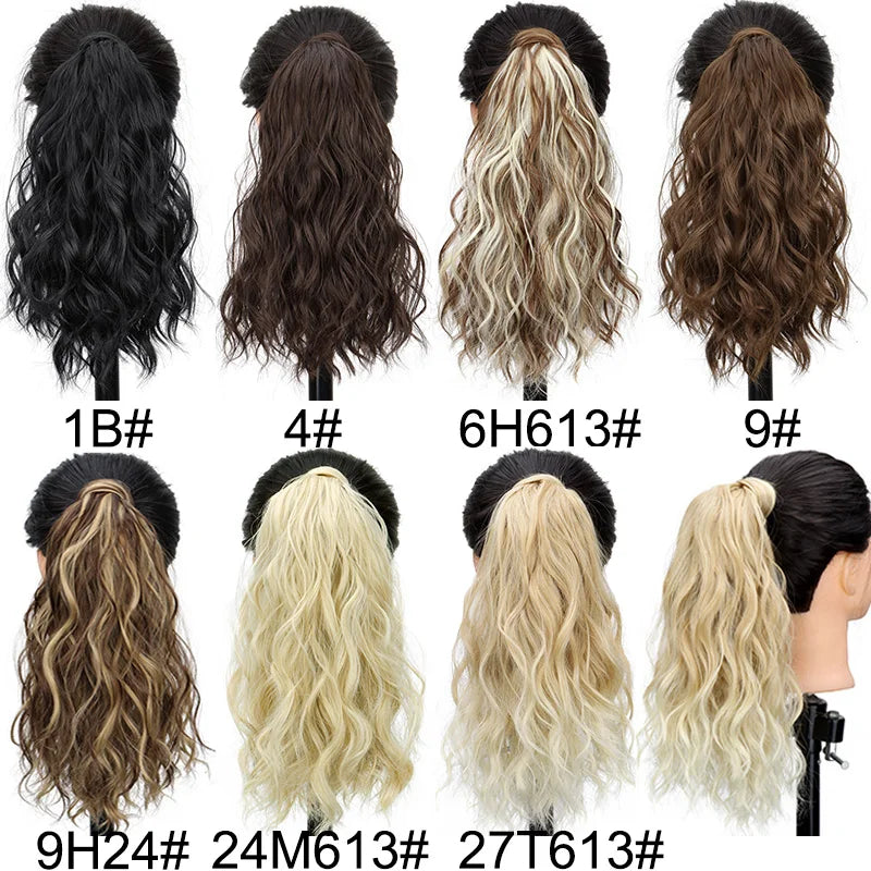 14Inch Synthetic Curly Wrap Around Clip in Ponytail Blonde Brown Short Hairpiece Fake Hair Extension for Women