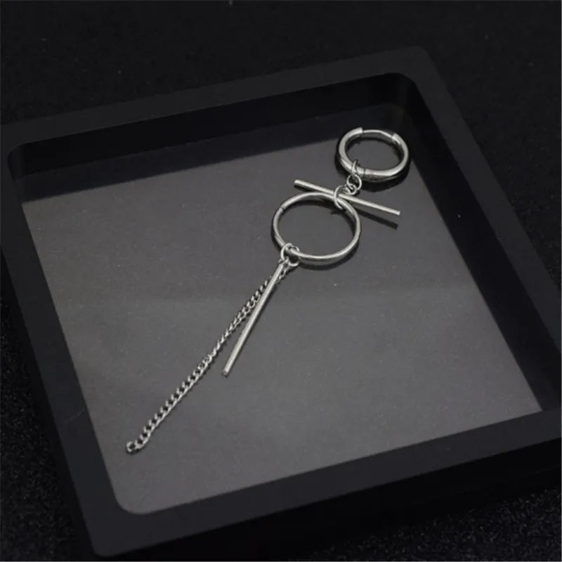1 PC Stainless Steel Drop Earrings for Men/Women Star Moon Pendant Long Tassel Unisex Hoop Earrings Kpop Suga JIMIN Jewelry