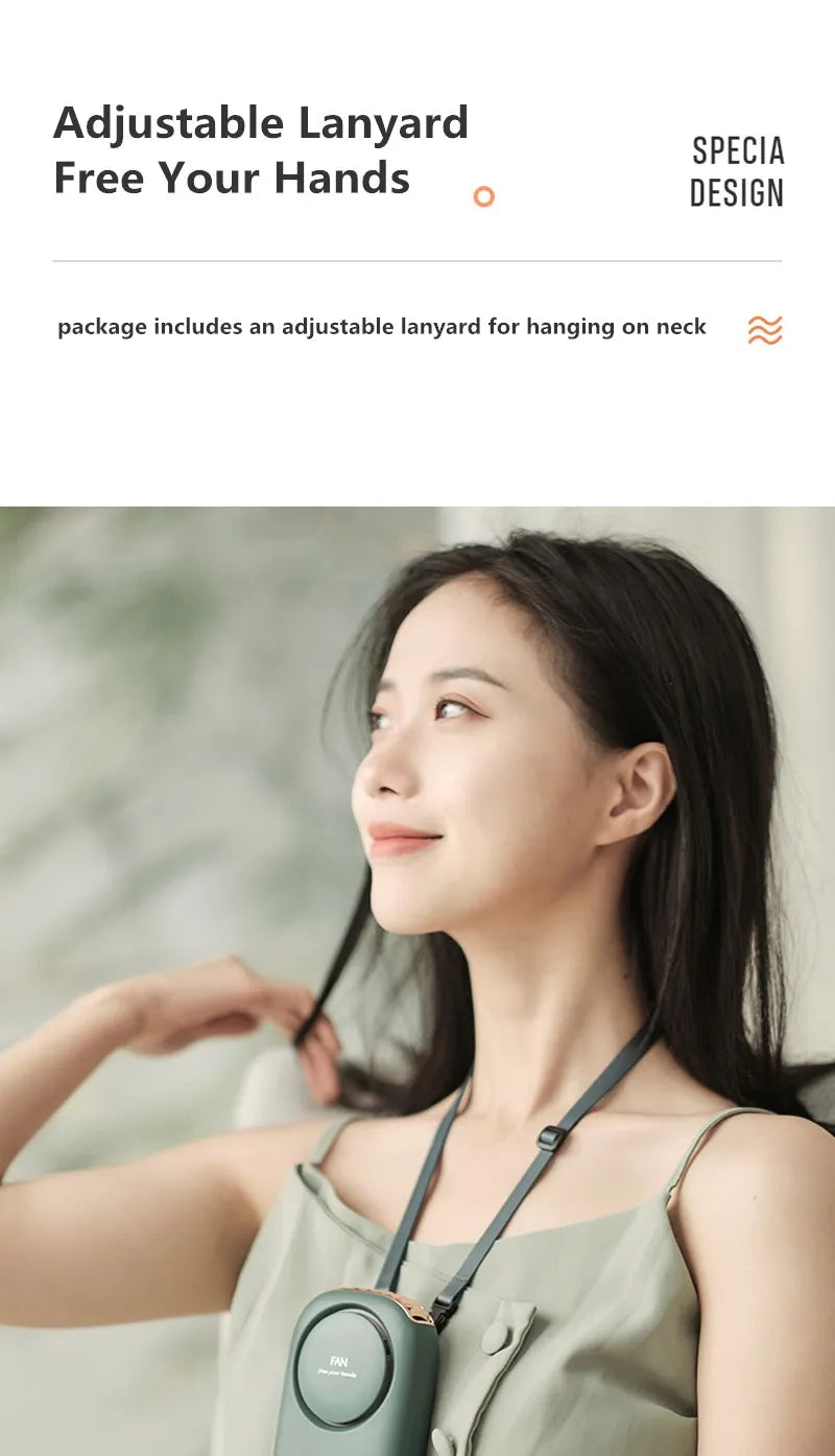 2000mAh Portable Mini Hanging Neck Fan Power ventilador Bladeless Neckband Fan Air Cooler USB Rechargeable Electric Fans