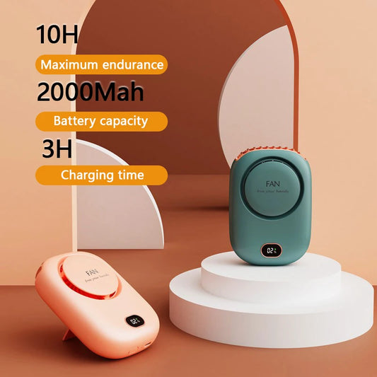 2000mAh Portable Mini Hanging Neck Fan Power ventilador Bladeless Neckband Fan Air Cooler USB Rechargeable Electric Fans