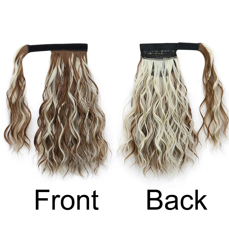 14Inch Synthetic Curly Wrap Around Clip in Ponytail Blonde Brown Short Hairpiece Fake Hair Extension for Women