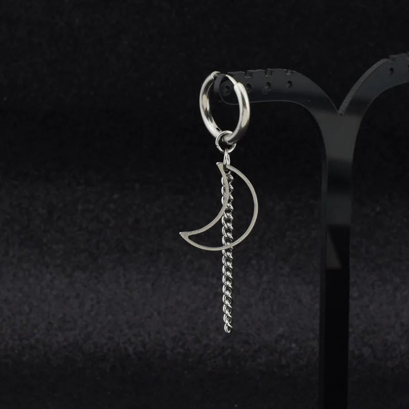 1 PC Stainless Steel Drop Earrings for Men/Women Star Moon Pendant Long Tassel Unisex Hoop Earrings Kpop Suga JIMIN Jewelry