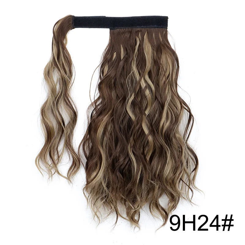 14Inch Synthetic Curly Wrap Around Clip in Ponytail Blonde Brown Short Hairpiece Fake Hair Extension for Women