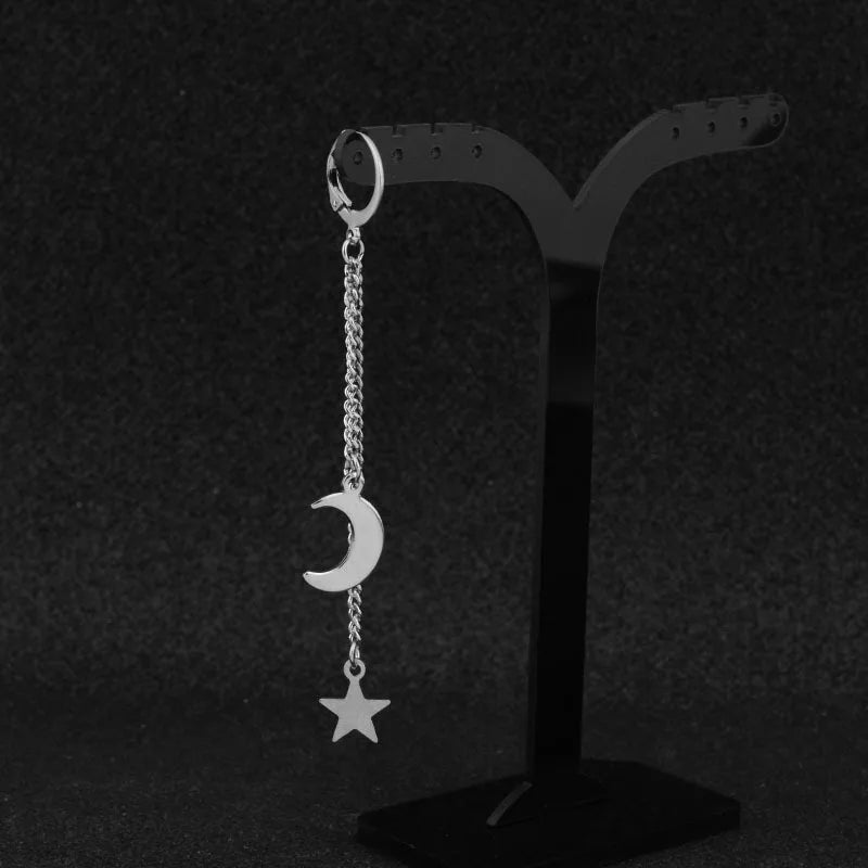 1 PC Stainless Steel Drop Earrings for Men/Women Star Moon Pendant Long Tassel Unisex Hoop Earrings Kpop Suga JIMIN Jewelry