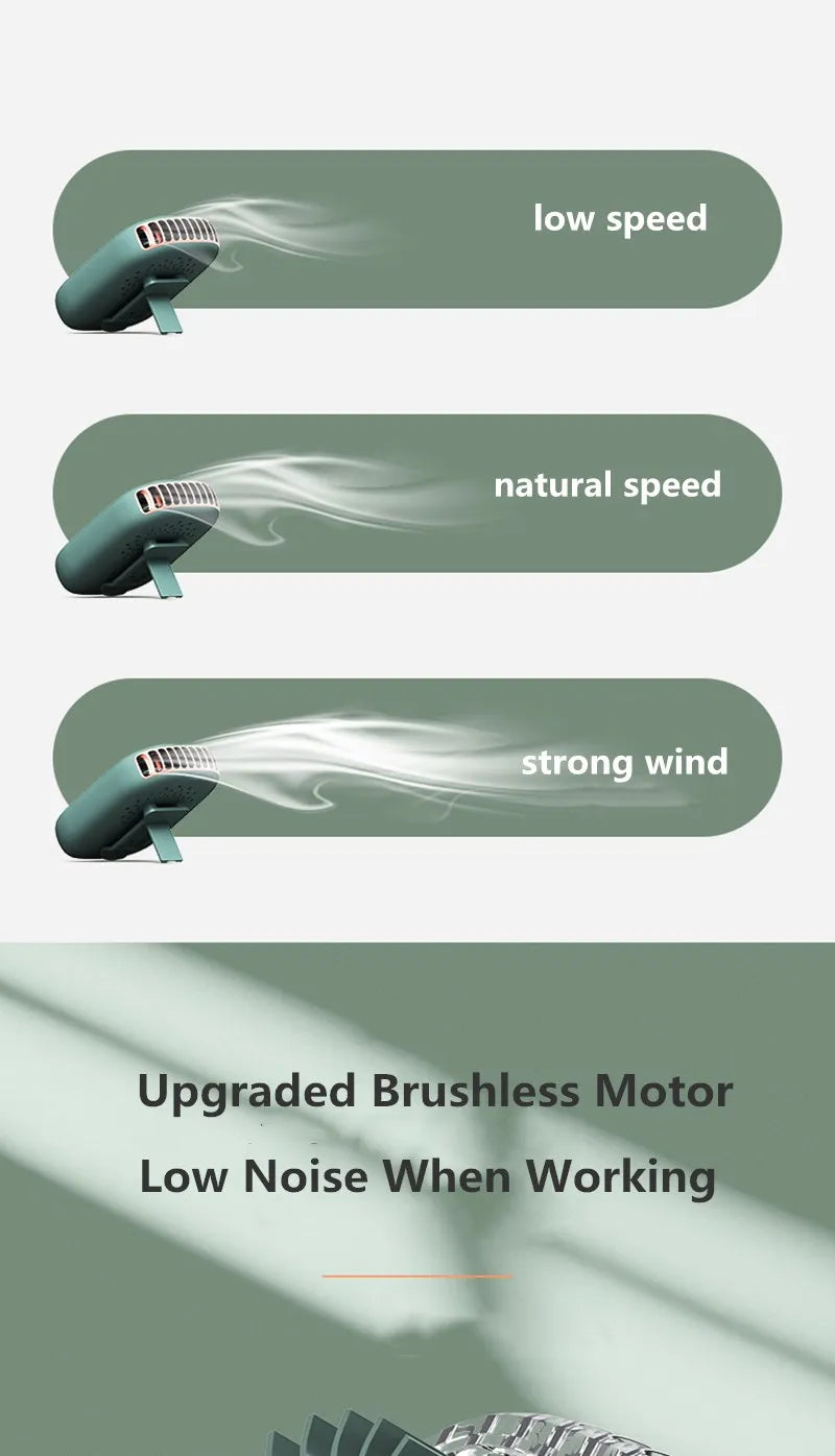 2000mAh Portable Mini Hanging Neck Fan Power ventilador Bladeless Neckband Fan Air Cooler USB Rechargeable Electric Fans