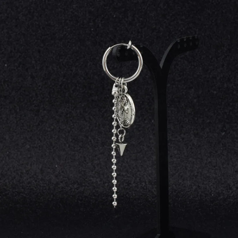 1 PC Stainless Steel Drop Earrings for Men/Women Star Moon Pendant Long Tassel Unisex Hoop Earrings Kpop Suga JIMIN Jewelry
