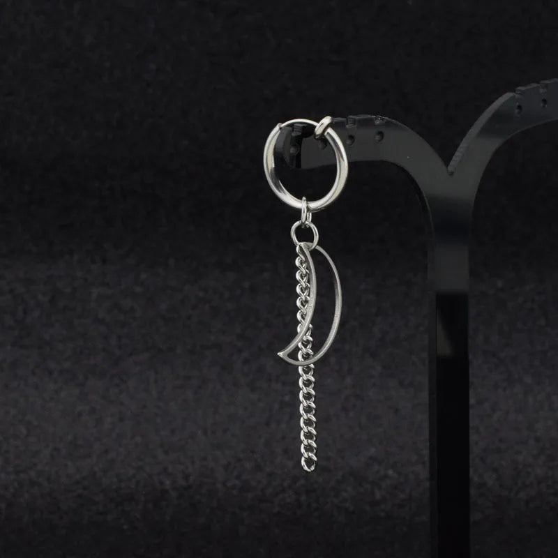1 PC Stainless Steel Drop Earrings for Men/Women Star Moon Pendant Long Tassel Unisex Hoop Earrings Kpop Suga JIMIN Jewelry