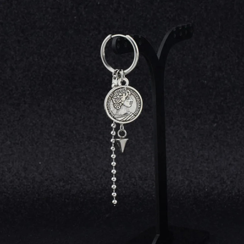 1 PC Stainless Steel Drop Earrings for Men/Women Star Moon Pendant Long Tassel Unisex Hoop Earrings Kpop Suga JIMIN Jewelry
