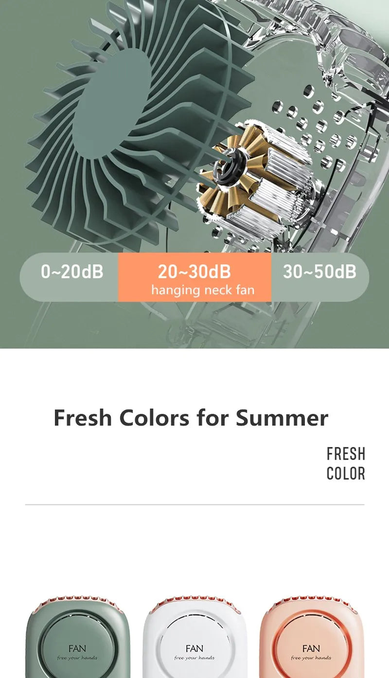 2000mAh Portable Mini Hanging Neck Fan Power ventilador Bladeless Neckband Fan Air Cooler USB Rechargeable Electric Fans
