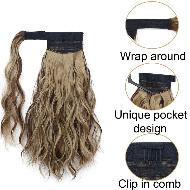 14Inch Synthetic Curly Wrap Around Clip in Ponytail Blonde Brown Short Hairpiece Fake Hair Extension for Women