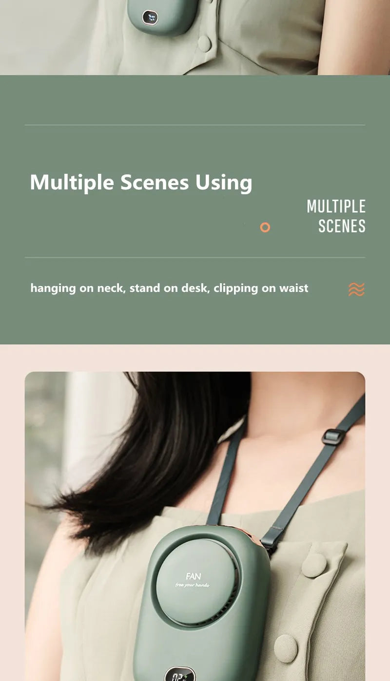 2000mAh Portable Mini Hanging Neck Fan Power ventilador Bladeless Neckband Fan Air Cooler USB Rechargeable Electric Fans