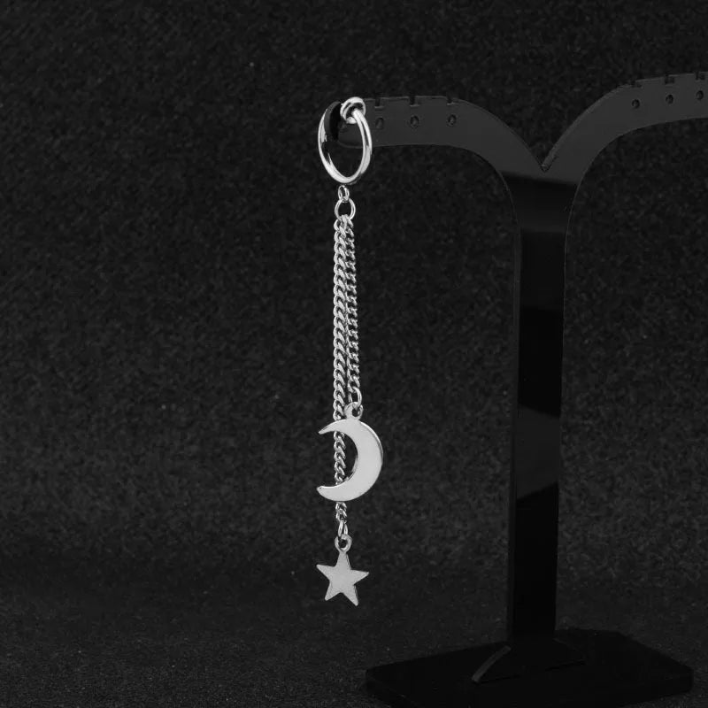 1 PC Stainless Steel Drop Earrings for Men/Women Star Moon Pendant Long Tassel Unisex Hoop Earrings Kpop Suga JIMIN Jewelry