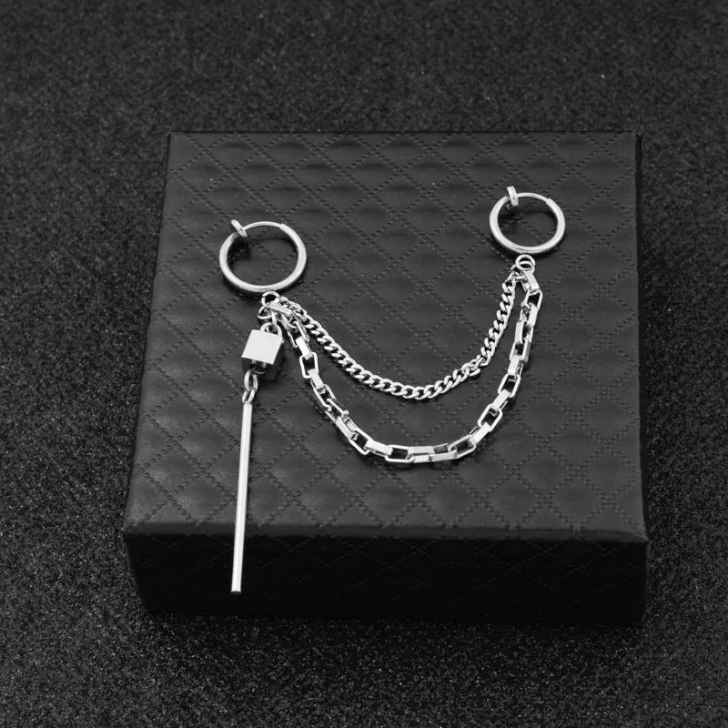 1 PC Stainless Steel Drop Earrings for Men/Women Star Moon Pendant Long Tassel Unisex Hoop Earrings Kpop Suga JIMIN Jewelry