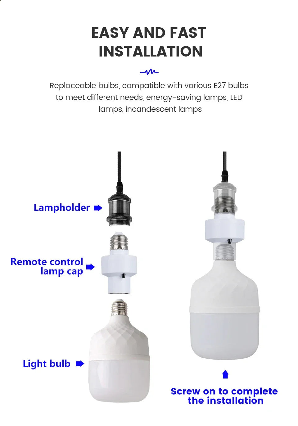 2025 Hot Infrared Remote Control Smart LED Lampholder E27 AC85-265V Universal Socket Timer Color Changing Easy Install for Home