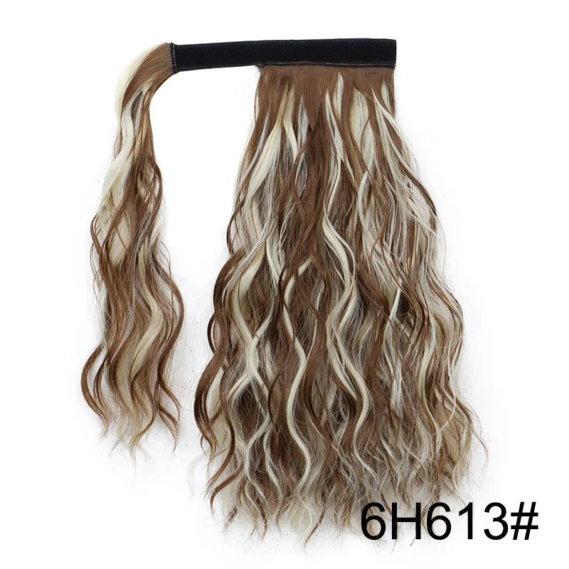 14Inch Synthetic Curly Wrap Around Clip in Ponytail Blonde Brown Short Hairpiece Fake Hair Extension for Women