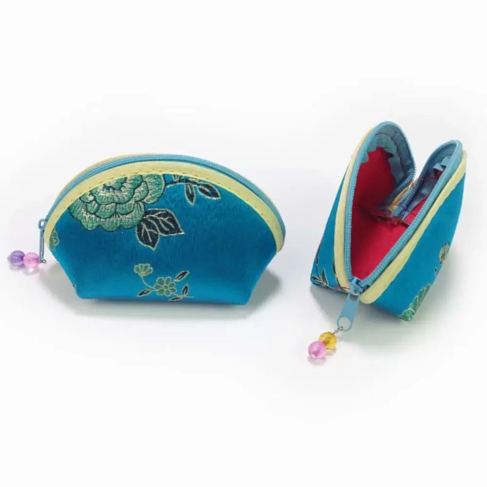 Exquisite Silk Fabric Chinese Style Purse Exquisite Zipper Jewelry Storage Bag Candy Bag Women