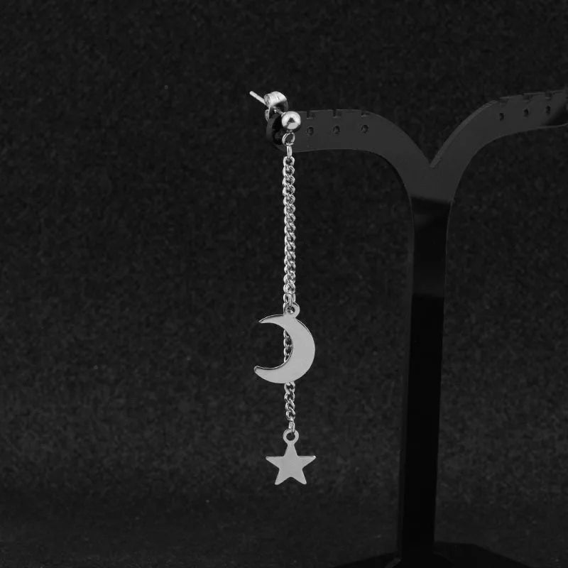 1 PC Stainless Steel Drop Earrings for Men/Women Star Moon Pendant Long Tassel Unisex Hoop Earrings Kpop Suga JIMIN Jewelry