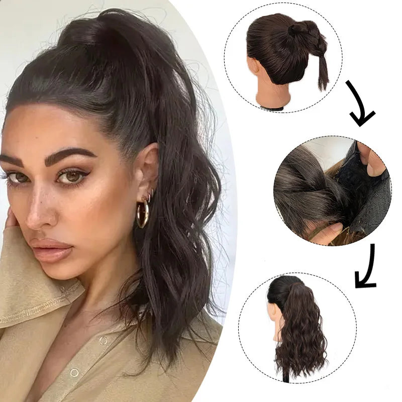 14Inch Synthetic Curly Wrap Around Clip in Ponytail Blonde Brown Short Hairpiece Fake Hair Extension for Women