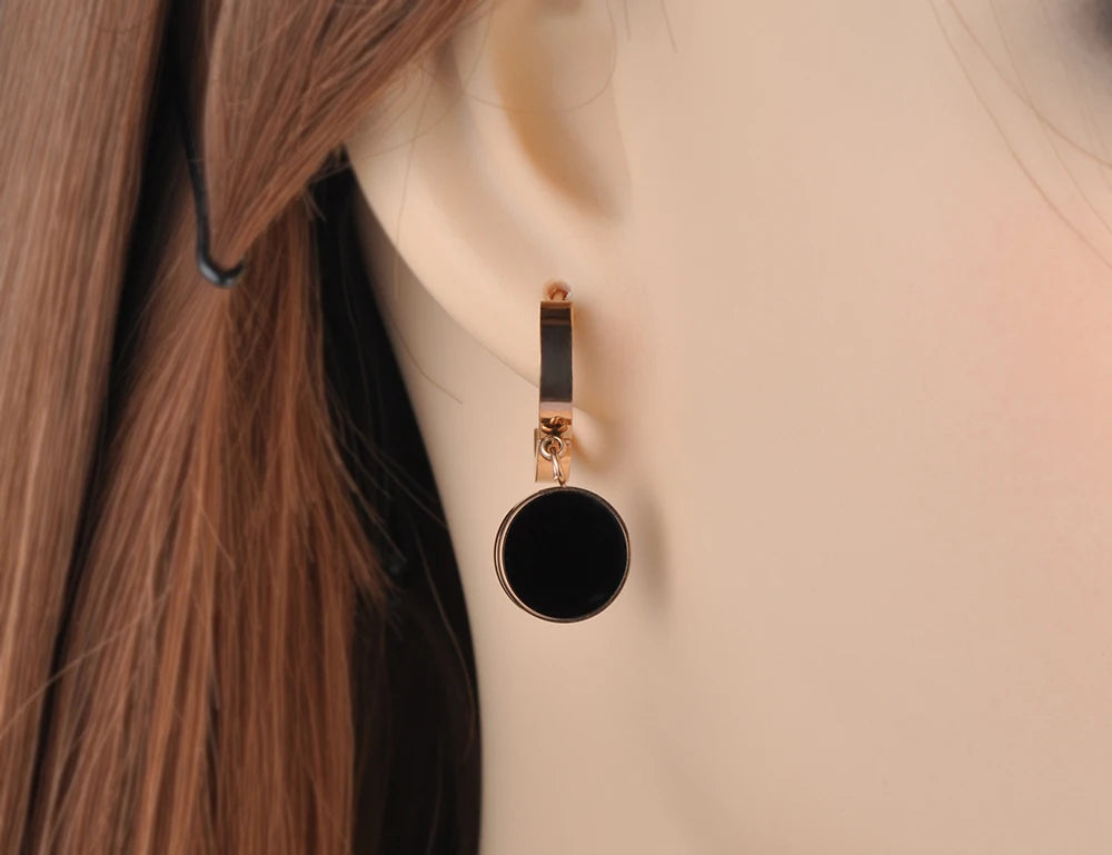 AENINE Trendy White Shell & Black Acrylic 2 Color Earrings 316L Stainless Steel Jewelry Christmas Party Anniversary Gift AE18042