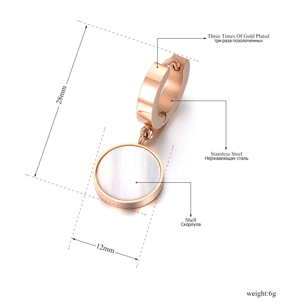 AENINE Trendy White Shell & Black Acrylic 2 Color Earrings 316L Stainless Steel Jewelry Christmas Party Anniversary Gift AE18042