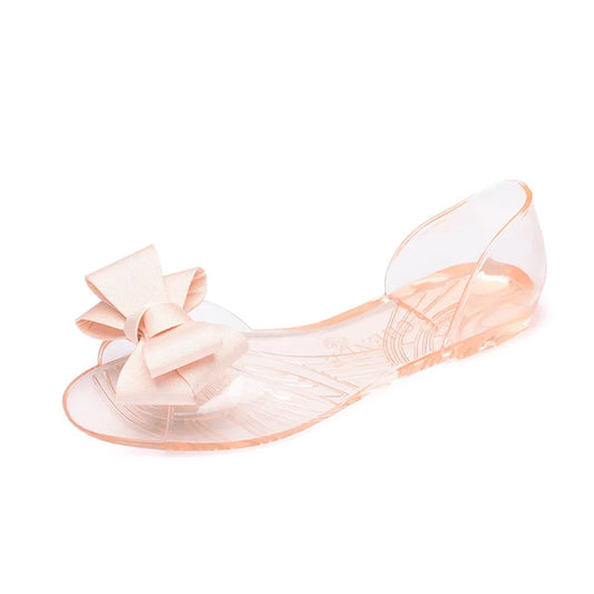 2025 Sandals Women Transparent Flats Shoes Woman Pearl Bowknot Summer Ladies Shoes Open Toe Roman Beach Sandalias Mujer 35-41
