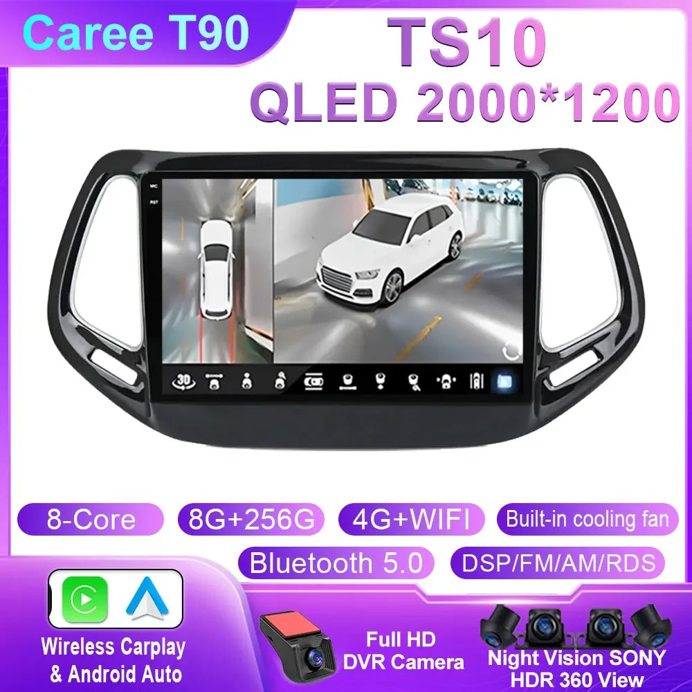 Android 14 For Jeep Compass 2 MP 2016 2017 2018 2019 Car Radio Stereo Multimedia Navigation GPS Auto Radio Player Carplay Screen