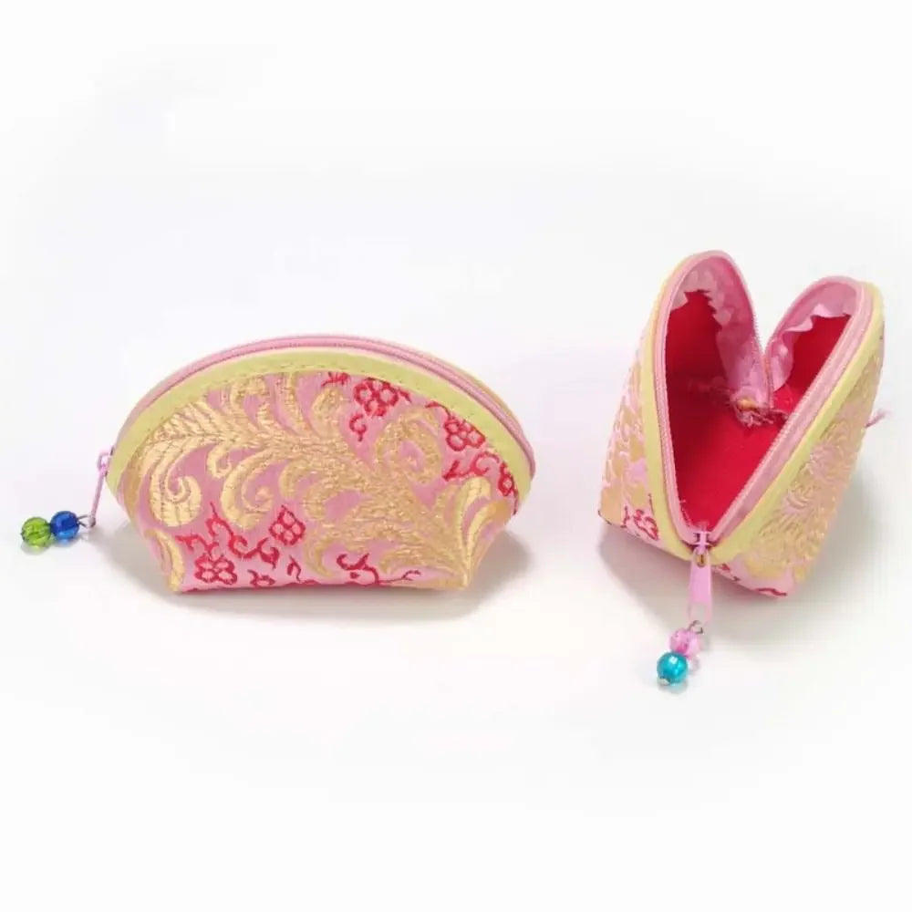 Exquisite Silk Fabric Chinese Style Purse Exquisite Zipper Jewelry Storage Bag Candy Bag Women