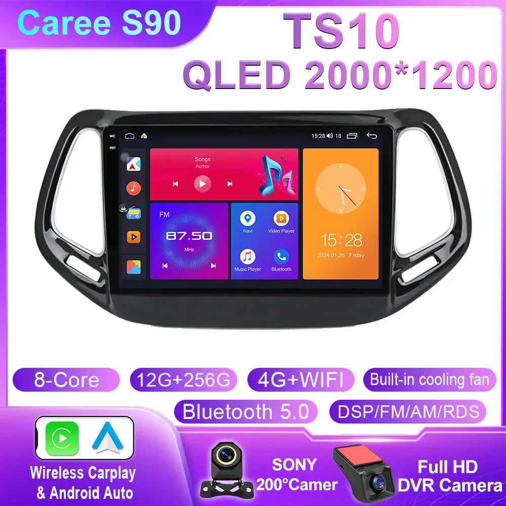 Android 14 For Jeep Compass 2 MP 2016 2017 2018 2019 Car Radio Stereo Multimedia Navigation GPS Auto Radio Player Carplay Screen