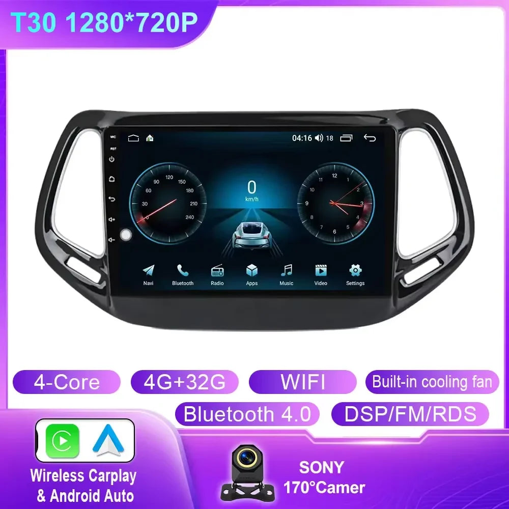 Android 14 For Jeep Compass 2 MP 2016 2017 2018 2019 Car Radio Stereo Multimedia Navigation GPS Auto Radio Player Carplay Screen