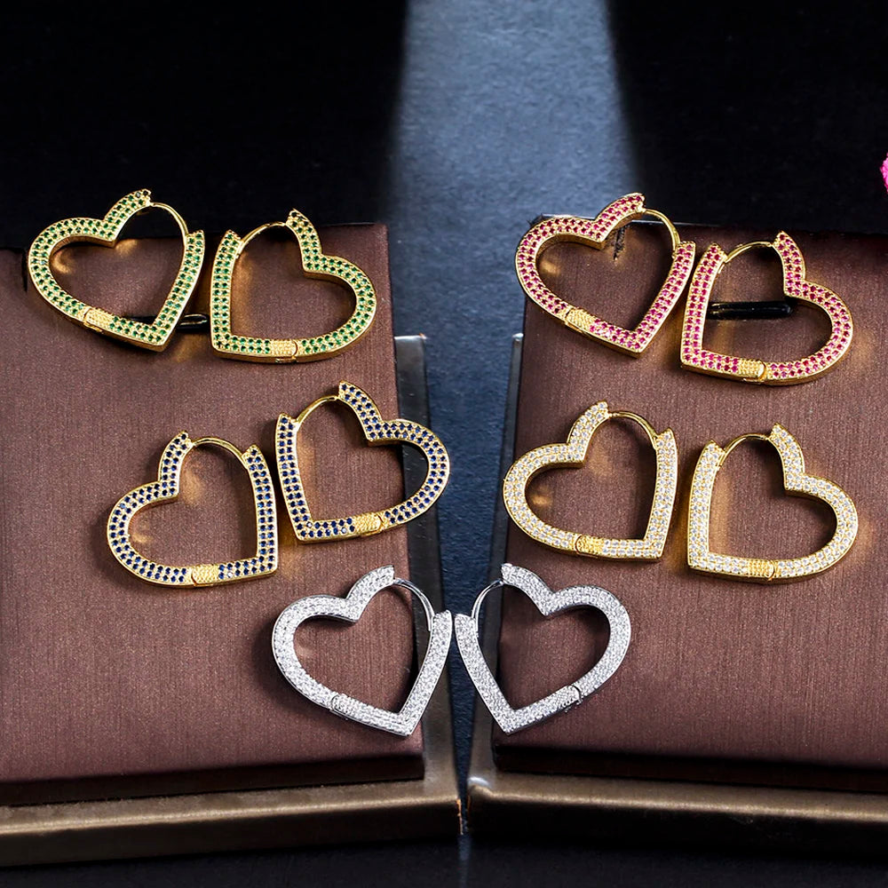 ThreeGraces Fashion Shiny Cubic Zirconia Small Simple Geometric Love Heart Hoop Earrings for Women Trendy Party Jewelry ER871