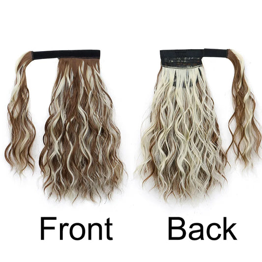 14Inch Synthetic Curly Wrap Around Clip in Ponytail Blonde Brown Short Hairpiece Fake Hair Extension  for Women