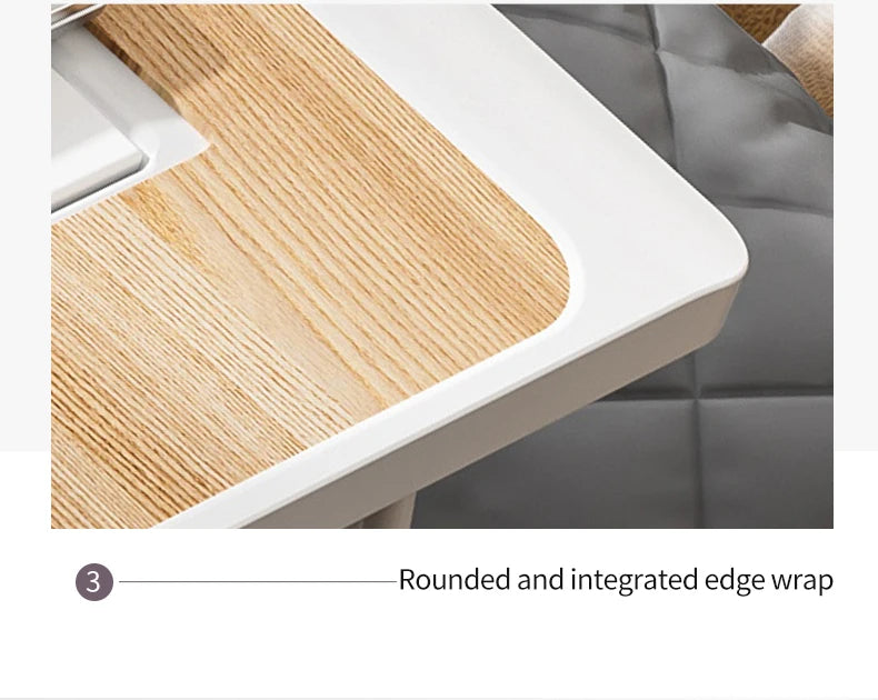 Foldable Laptop Bed Desk] Portable Adjustable Height Foldable Laptop Bed Desk with Wooden Surface - Storage Slots & Drawers for