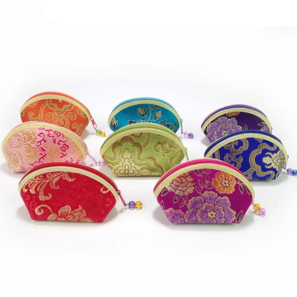 Exquisite Silk Fabric Chinese Style Purse Exquisite Zipper Jewelry Storage Bag Candy Bag Women