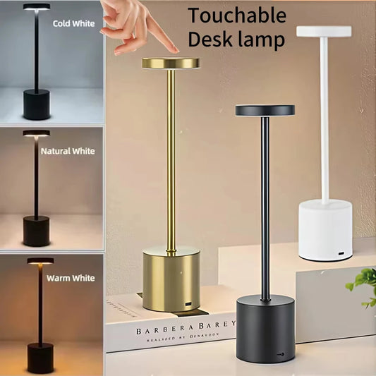 Simple Touch Sensor LED Table Lamp Rechargeable Desk Lamp 3Colors Adjustable Bedside Creative Ambient Light Bar Room Decor Light