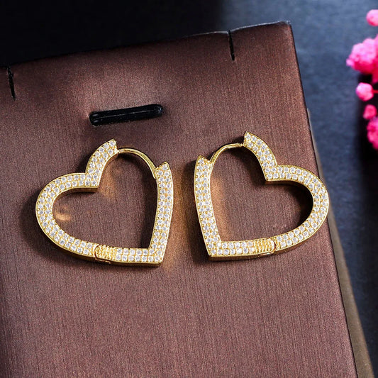 ThreeGraces Fashion Shiny Cubic Zirconia Small Simple Geometric Love Heart Hoop Earrings for Women Trendy Party Jewelry ER871