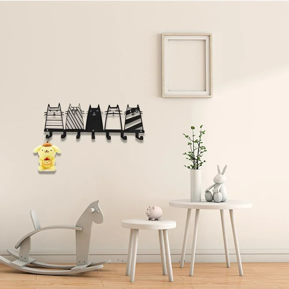 Cute Cat Decorative Hook, 7 Hooks Key Hook Rack, Modern Coat Rack, Cat Decor Wall Mounted Coat Rack Coat Hanger Key Holder