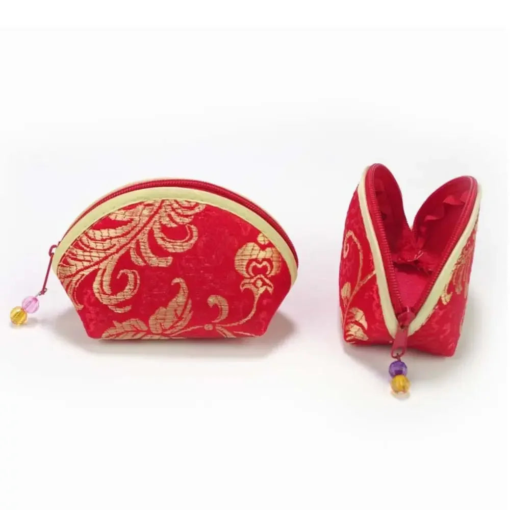 Exquisite Silk Fabric Chinese Style Purse Exquisite Zipper Jewelry Storage Bag Candy Bag Women