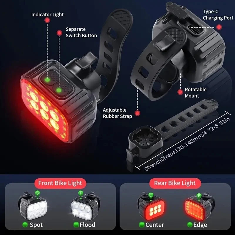 Bicycle lights, rechargeable bicycle light set super bright, night cycling/safe cycling bicycle lights