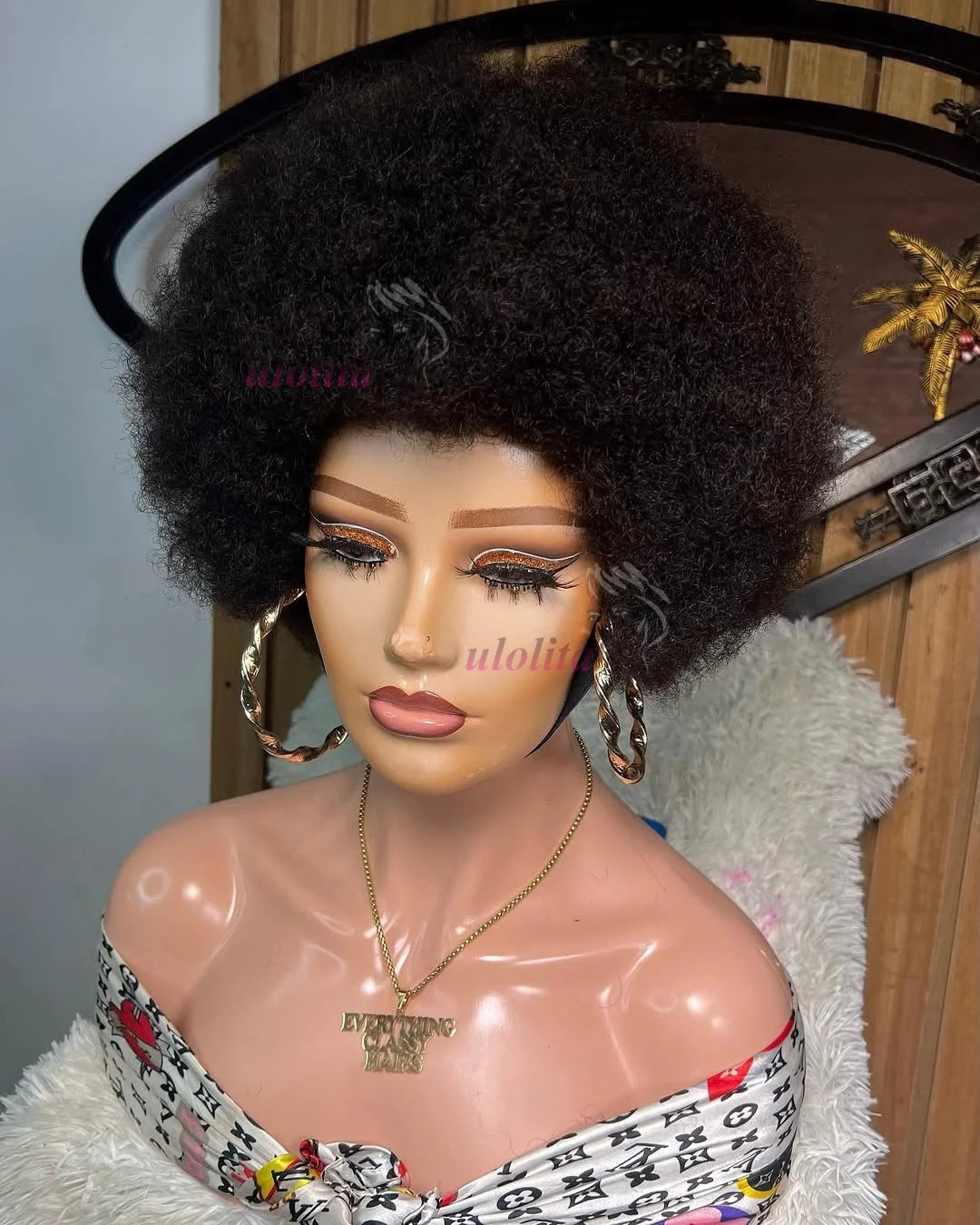 Short Kinky Curly Full Machine Wig With Bangs Scalp Top Remy Brazilian Afro Kinky Curly Human Hair Wigs For Black Women 1B