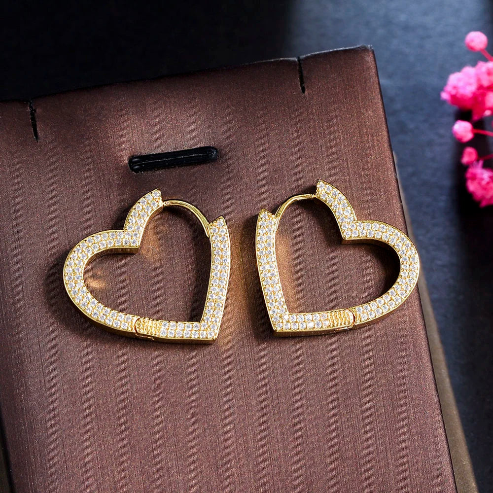 ThreeGraces Fashion Shiny Cubic Zirconia Small Simple Geometric Love Heart Hoop Earrings for Women Trendy Party Jewelry ER871