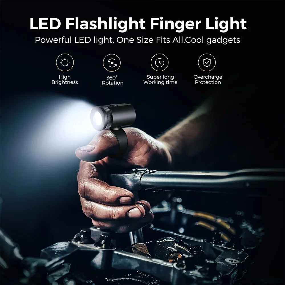 Flashlight Finger Light USB C Charge LED 360 Rotate Adjustable Ring Size Gadget Tool Good Bright Sport Night Fishing Glove Lamp