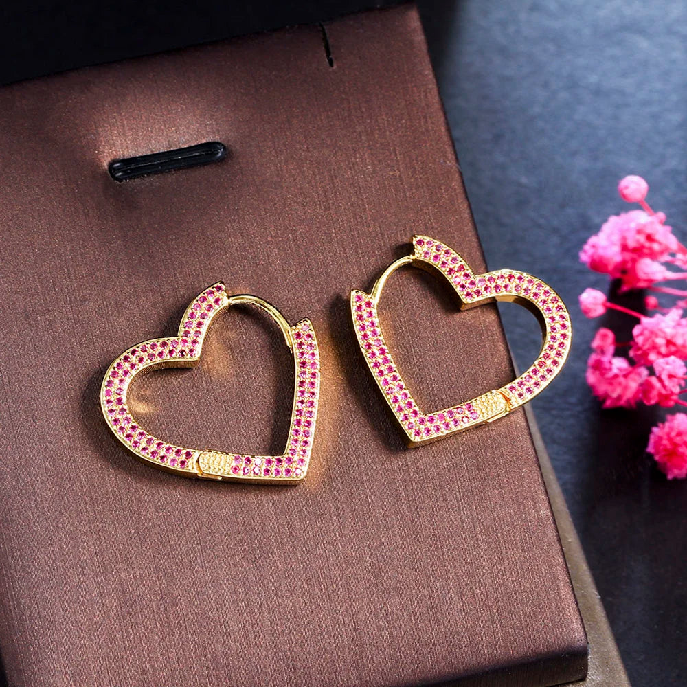 ThreeGraces Fashion Shiny Cubic Zirconia Small Simple Geometric Love Heart Hoop Earrings for Women Trendy Party Jewelry ER871